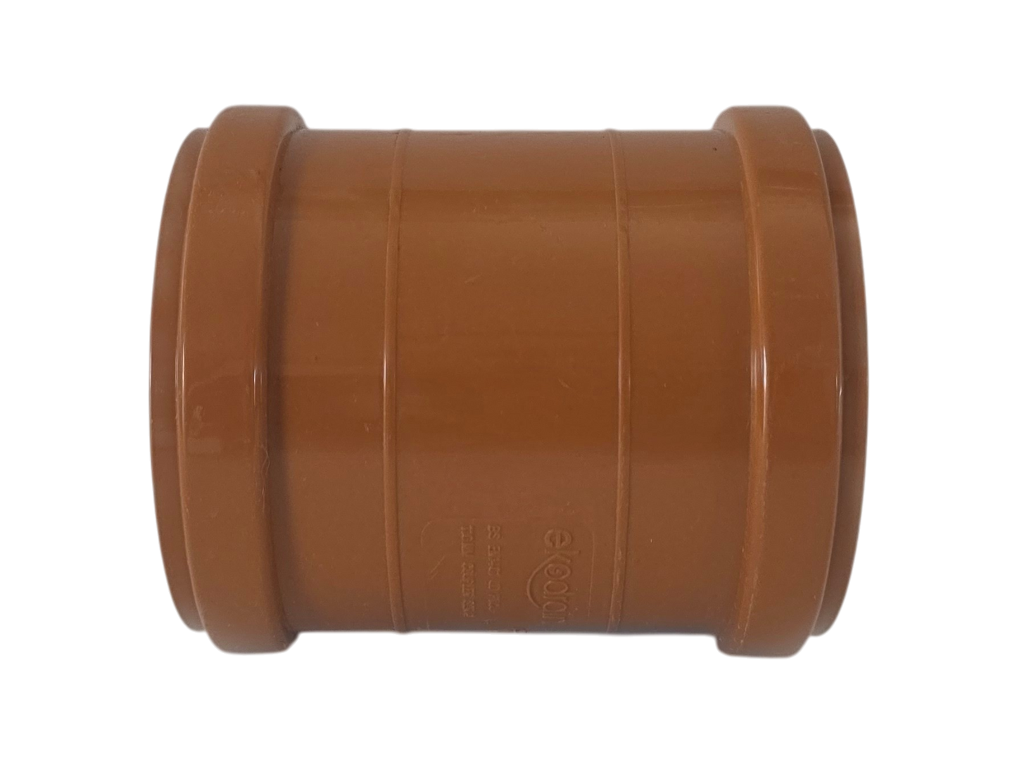 A brown plastic pipe connector fitting, likely a coupler or reducer, shown against a plain white background.