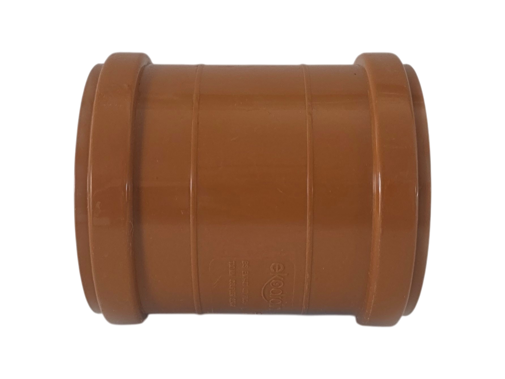A brown plastic pipe connector fitting, likely a coupler or reducer, shown against a plain white background.