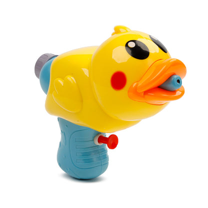 Yellow duck-shaped water gun on a white background
