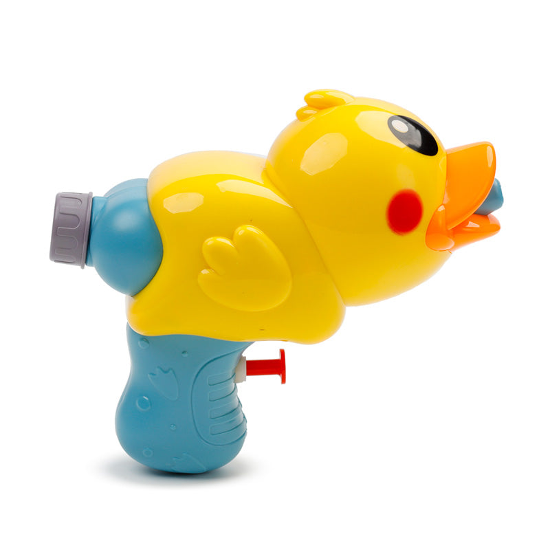 Yellow duck-shaped water gun on a white background