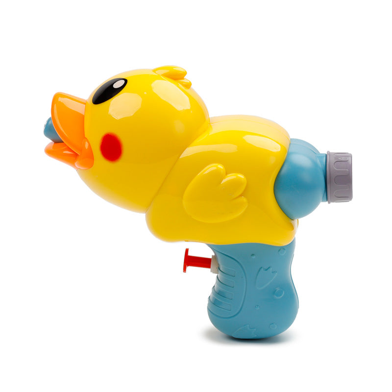 Yellow duck-shaped water gun on a white background