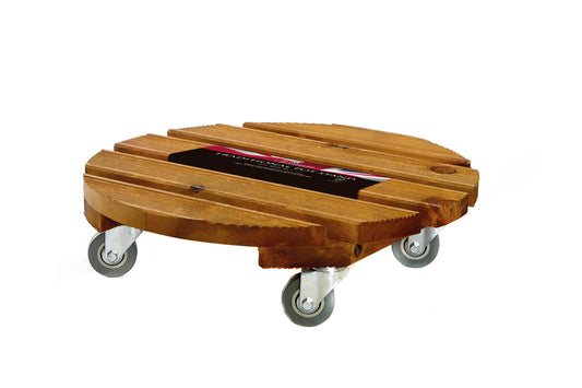 Wooden dolly with wheels on a white background