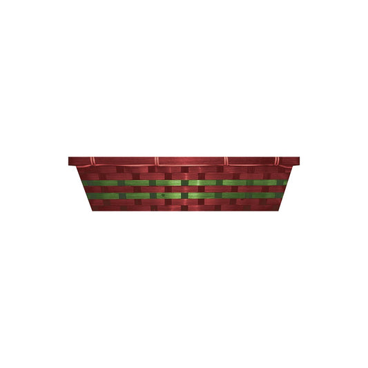 Red woven basket with green ribbon on a white background