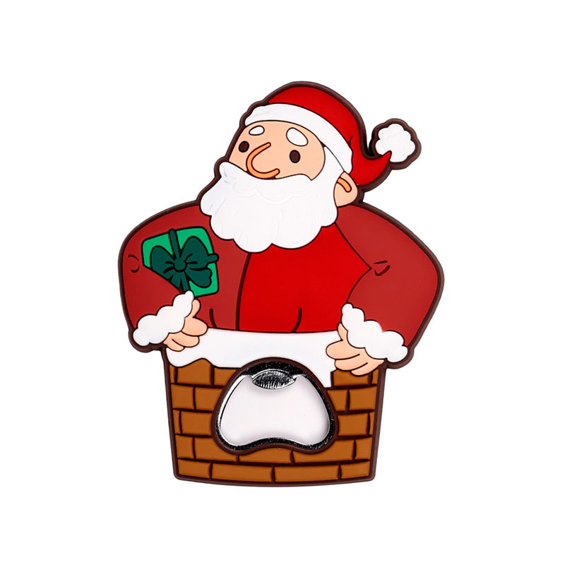 Santa Claus themed bottle opener on a white background