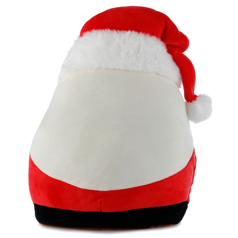 Plush toy resembling a dog with a Santa hat on a white background