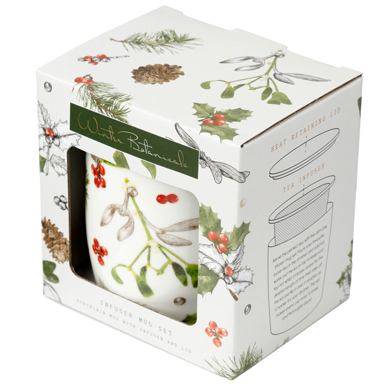 Tea mug set with botanical design in a decorative box