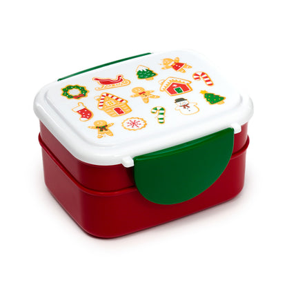 Baker Street Christmas Red and Green Clip Lock Bento Lunch Box With Cutlery