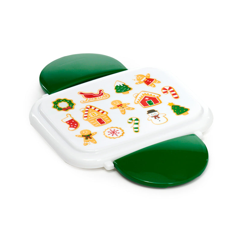 Baker Street Christmas Red and Green Clip Lock Bento Lunch Box With Cutlery