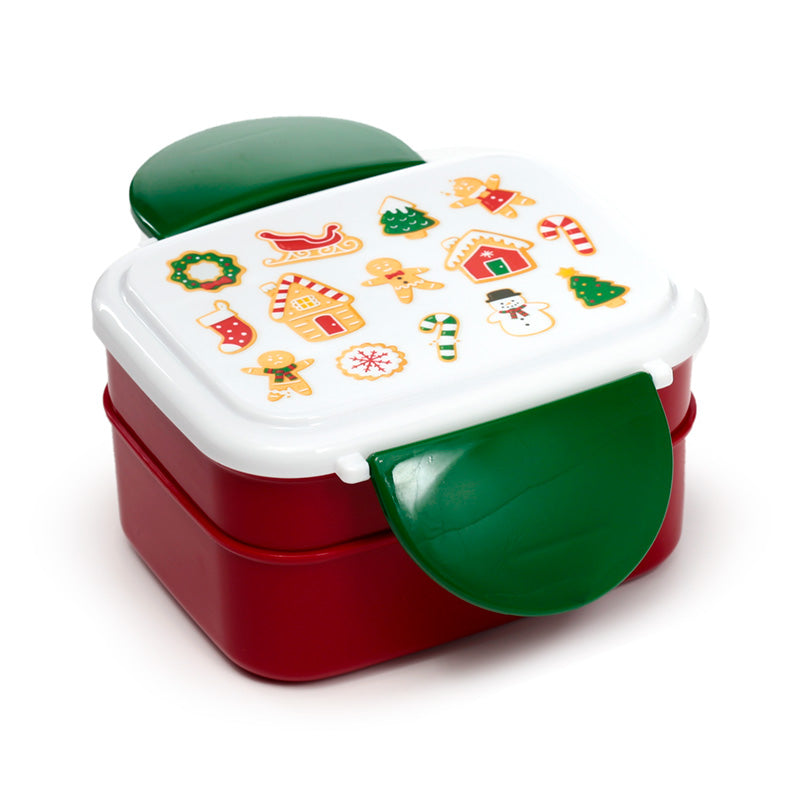 Baker Street Christmas Red and Green Clip Lock Bento Lunch Box With Cutlery