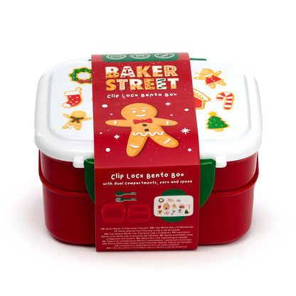 Baker Street Christmas Red and Green Clip Lock Bento Lunch Box With Cutlery