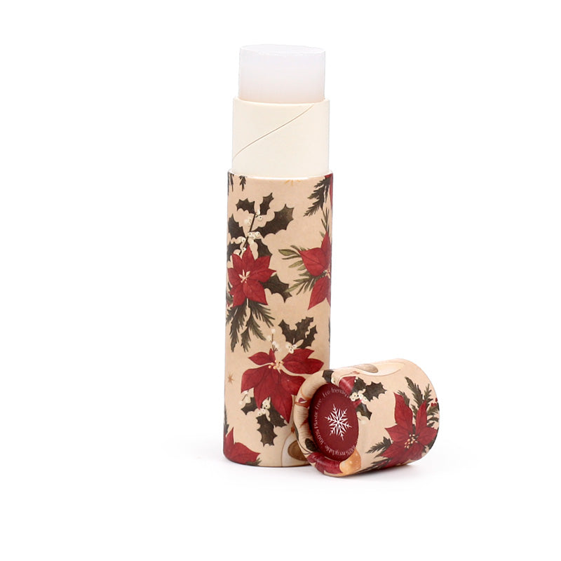Lip balm with a Christmas theme on a white background