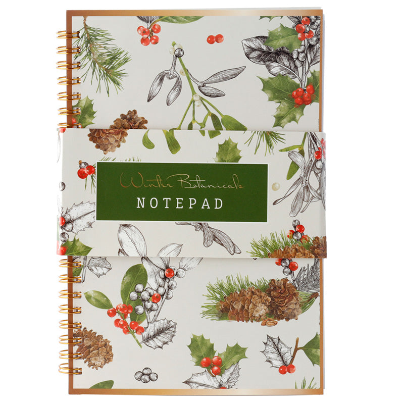 Notepad with winter botanical design on a white background