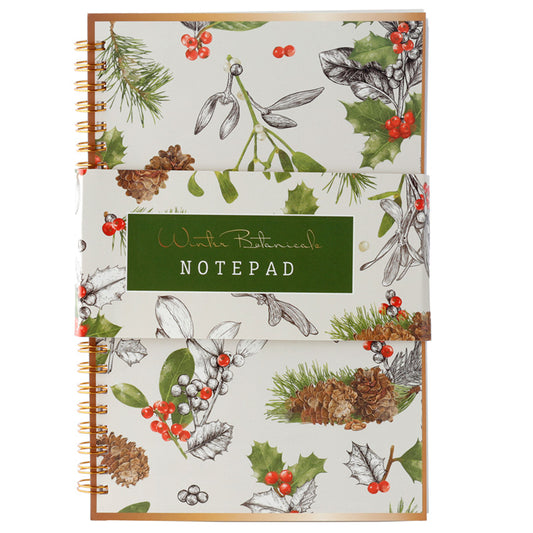 Notepad with winter botanical design on a white background