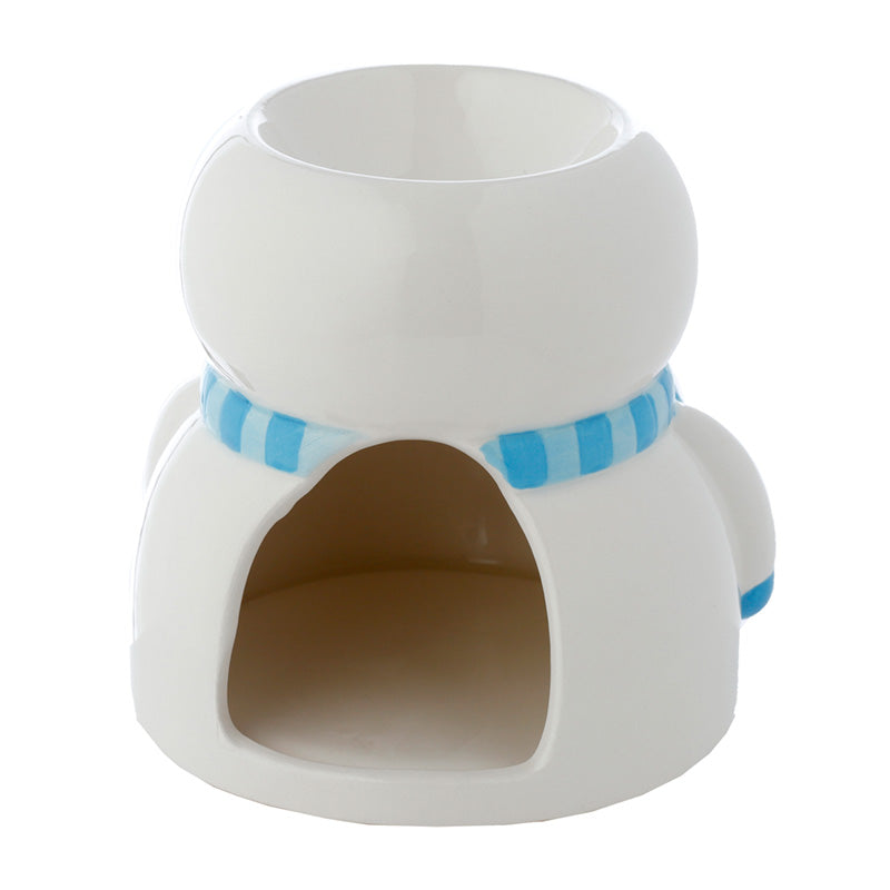 White ceramic oil burner with blue stripes on a white background