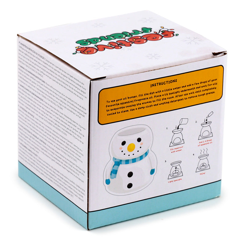 Product packaging with a snowman illustration and instructions on a white background