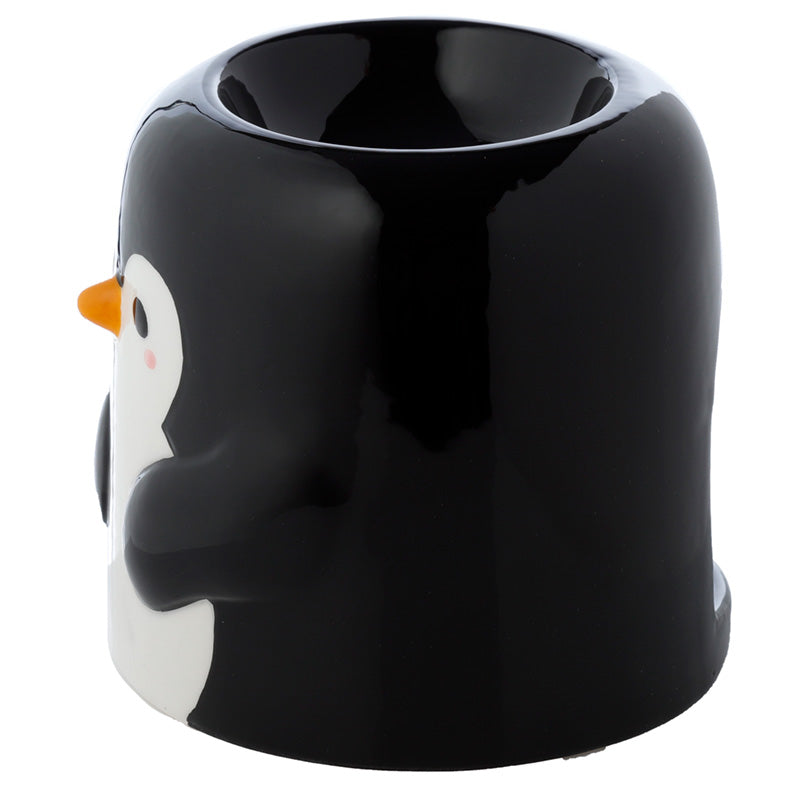 Black penguin-shaped mug on a white background