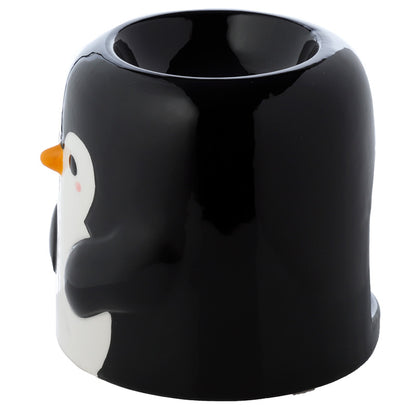 Black penguin-shaped mug on a white background