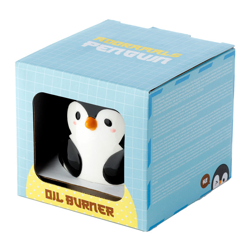Penguin oil burner in a blue box packaging with window