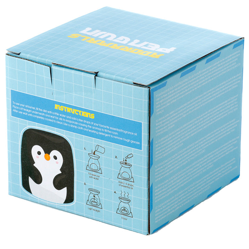 Blue box with a penguin illustration and text on a white background