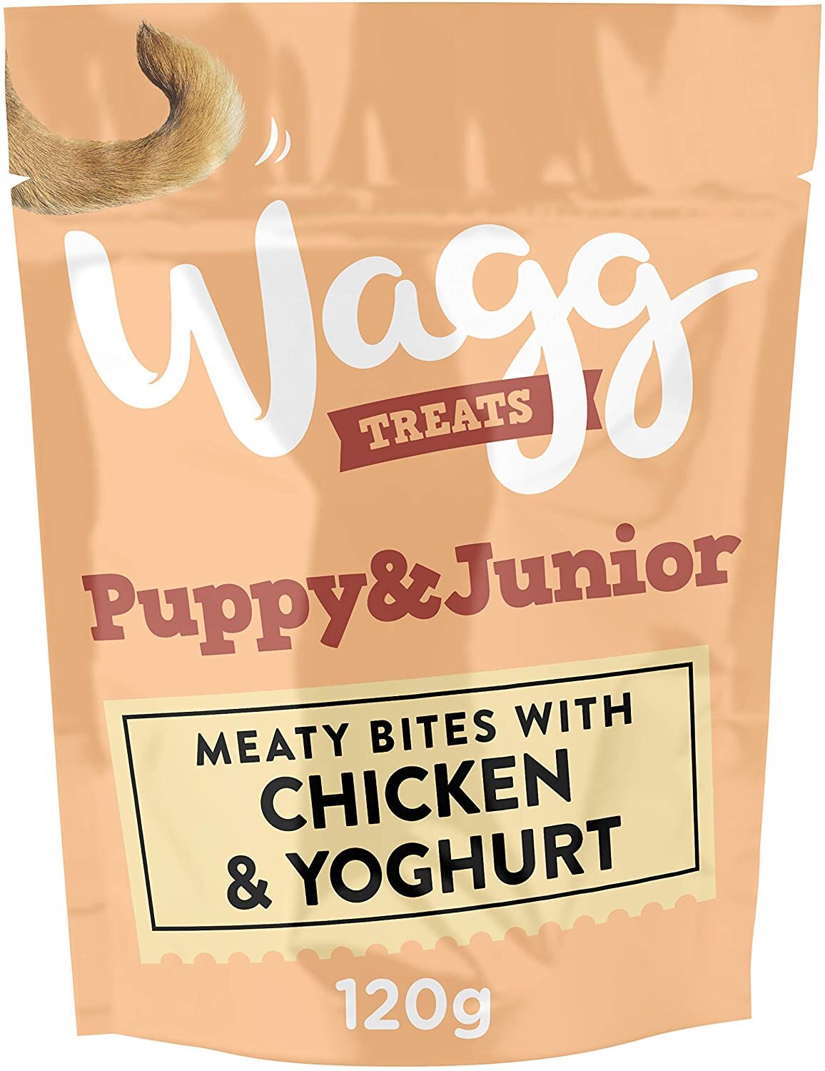 Wagg Puppy & Junior Treats - Chicken & Yoghurt Meaty Bites 120g on a white background