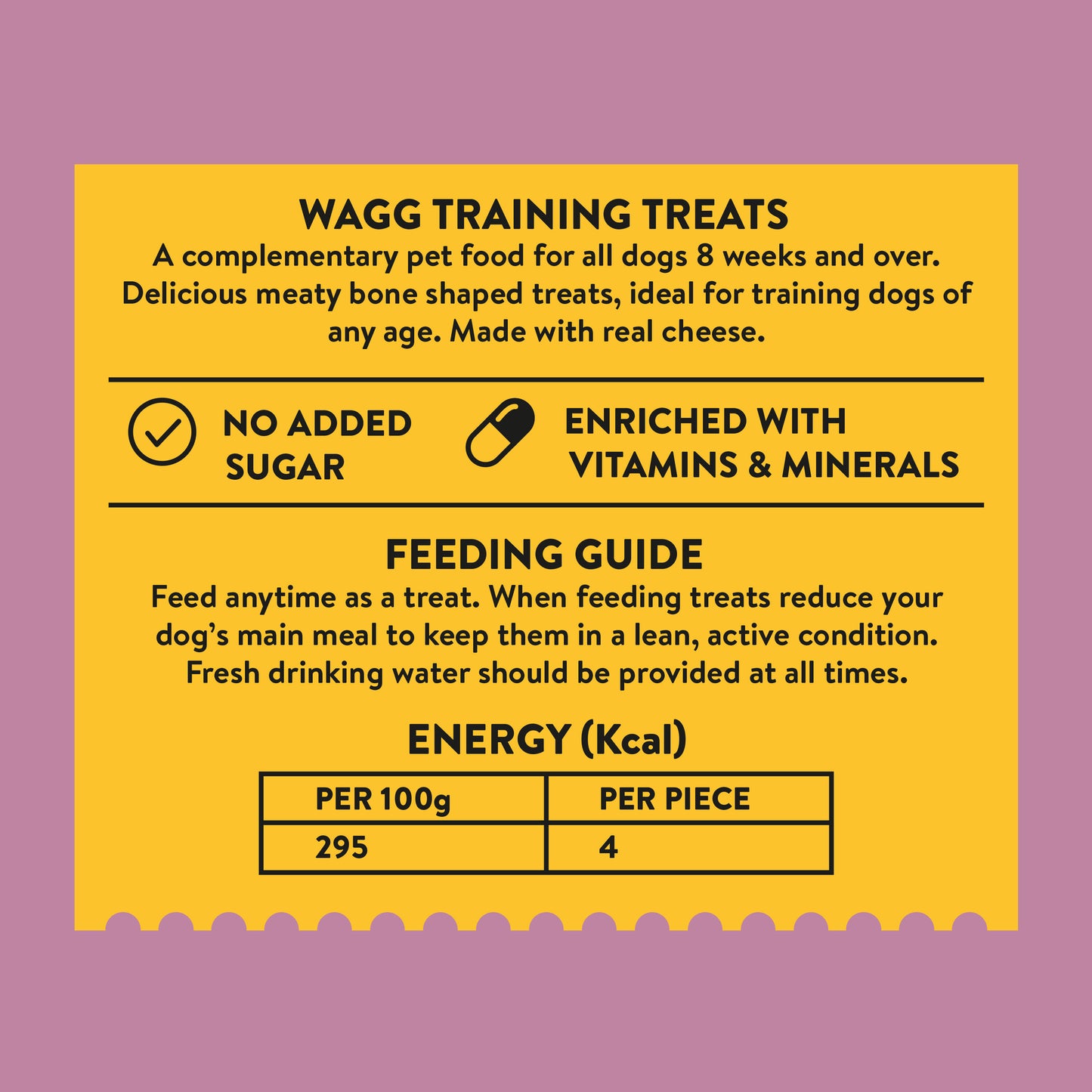 Nutritional information and feeding guide for Wagg Treats Training Treats Chicken & Cheese