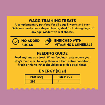 Nutritional information and feeding guide for Wagg Treats Training Treats Chicken & Cheese