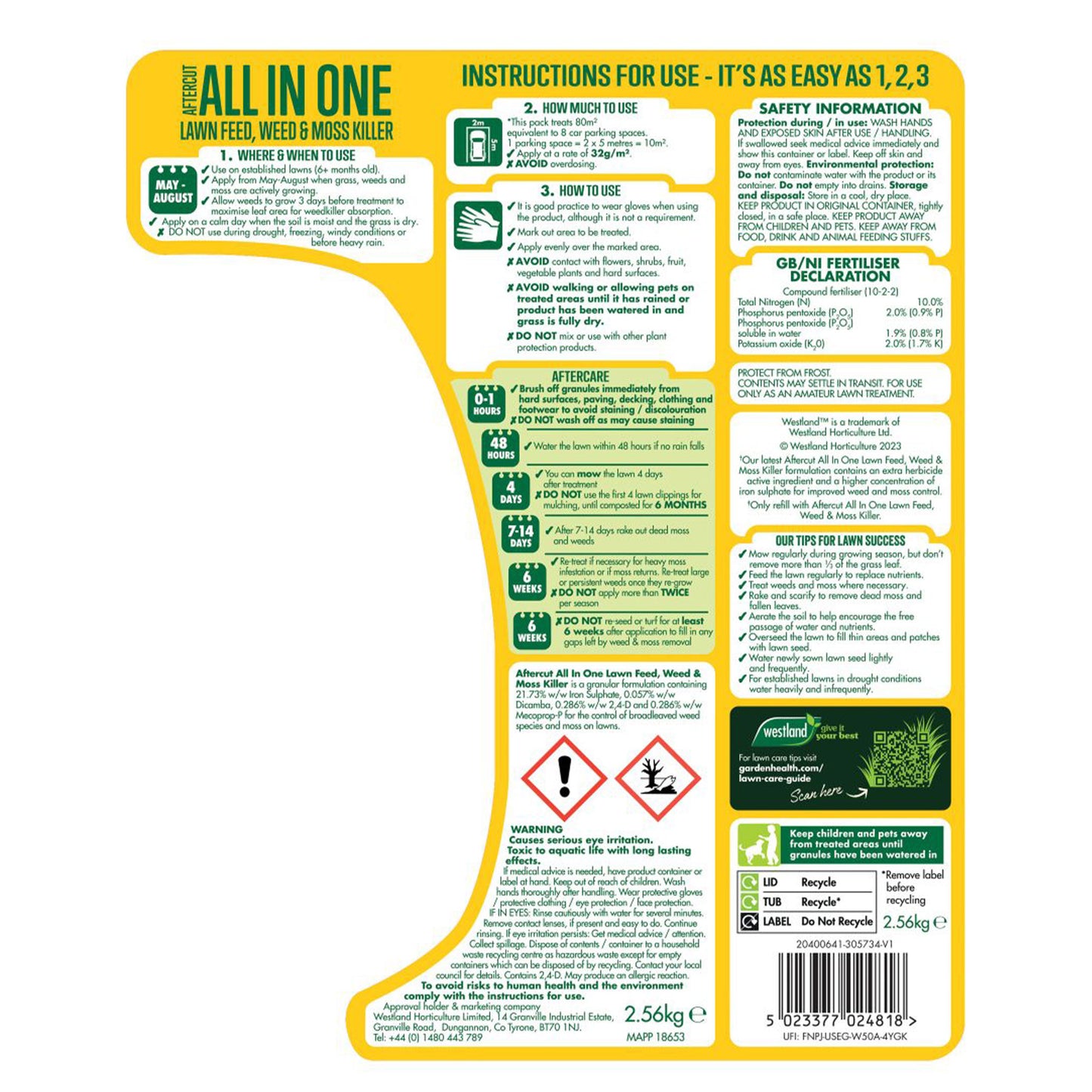 Instructions and info sheet for Westland Aftercut All In One Spreader 80m2