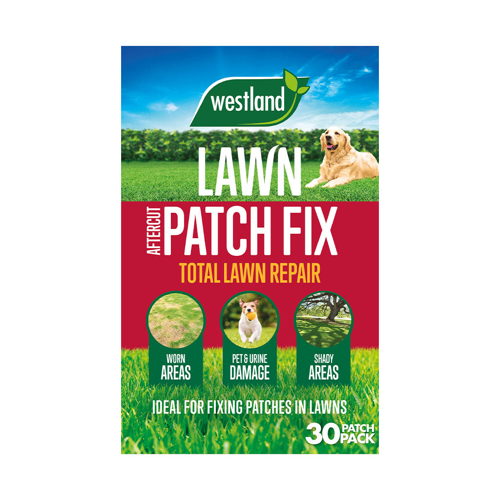 Westland Lawn Patch Fix packaging with a dog on a grassy field