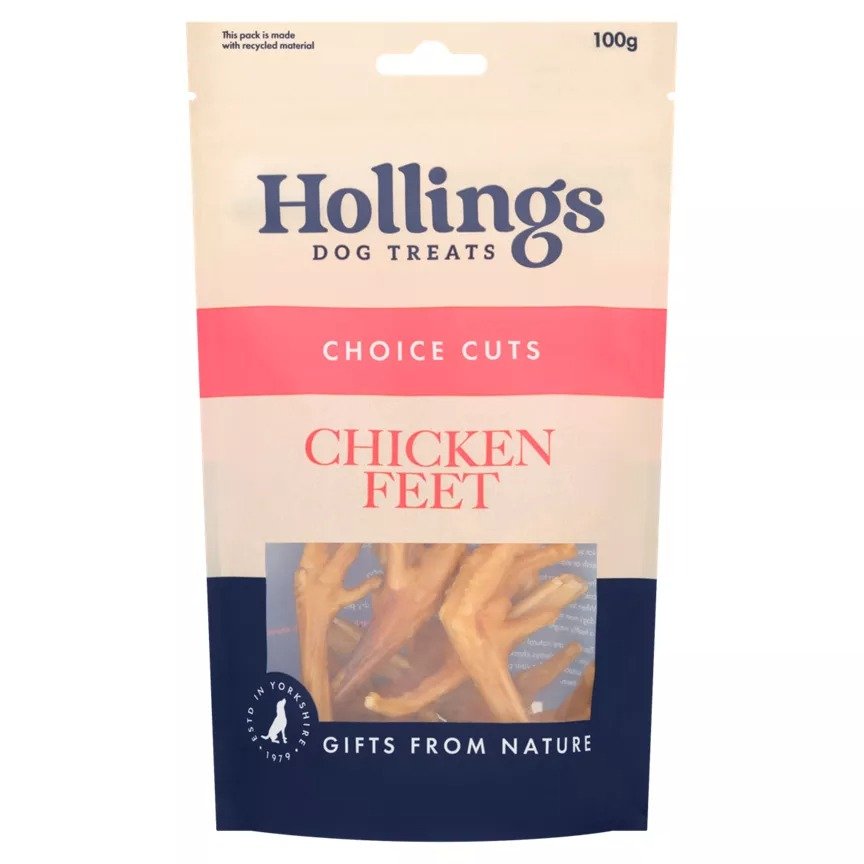 Hollings 100% Natural Chicken Feet 100g on a white background