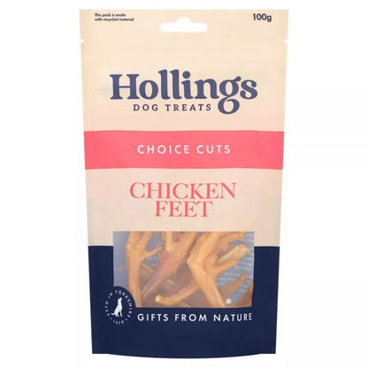 Hollings 100% Natural Chicken Feet 100g on a white background