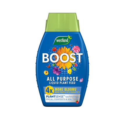 Westland Boost all-purpose liquid plant feed bottle on a white background