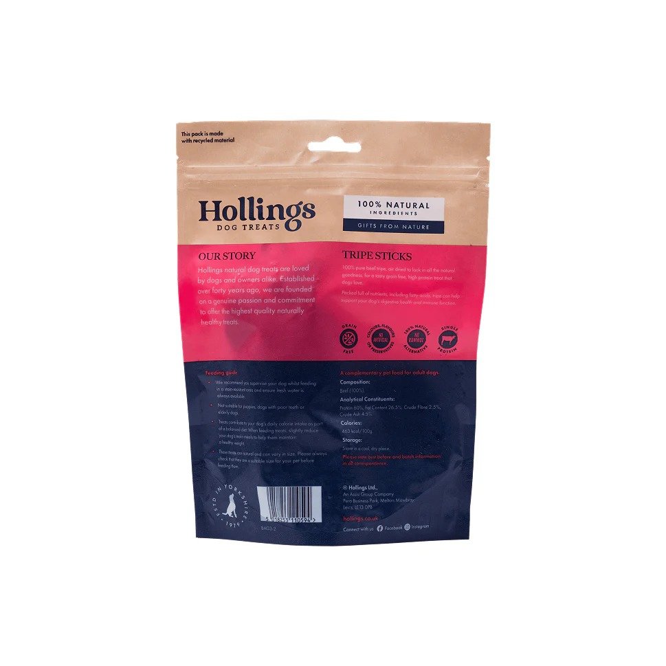 Hollings Tripe Sticks 100g on a white background