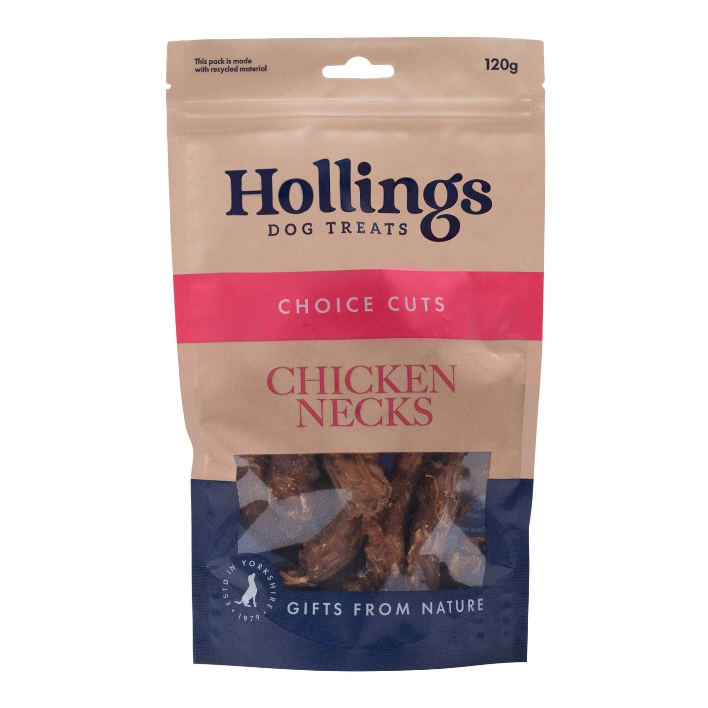 Hollings 100% Natural Chicken Necks 120g on a white background