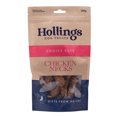 Hollings 100% Natural Chicken Necks 120g on a white background