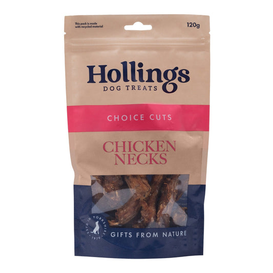 Hollings 100% Natural Chicken Necks 120g on a white background