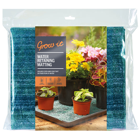 Package of Grow It water retaining matting on a white background