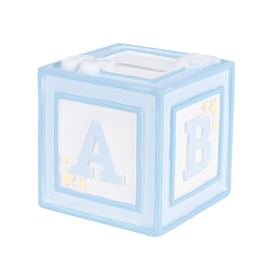Transparent baby block with letters A and B on a white background