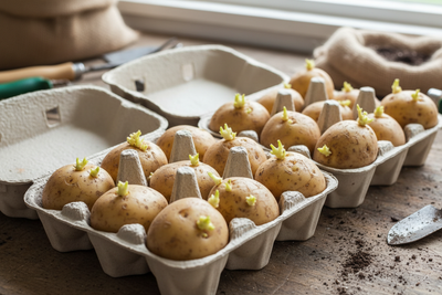 Chit Seed Potatoes in egg boxes