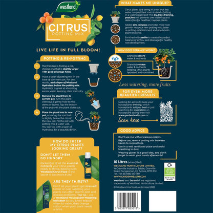 Back of a box of Westland Citrus Potting Mix 10L