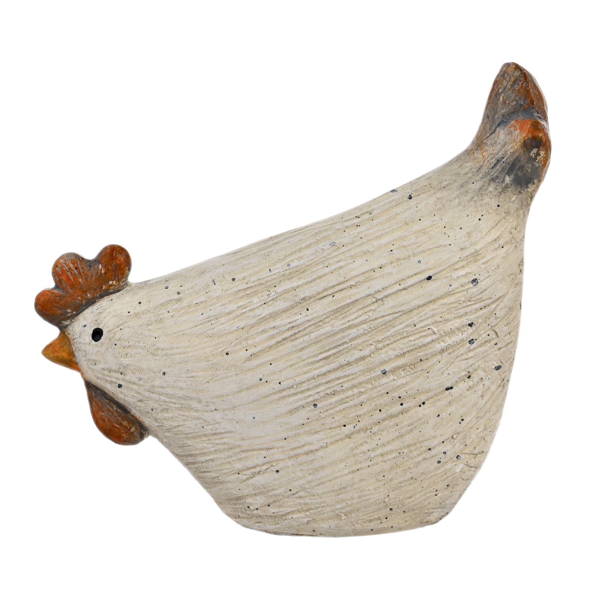 Decorative chicken figurine on a white background
