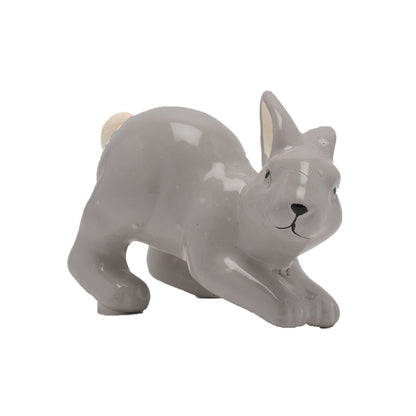 Gray ceramic rabbit figurine on a white background