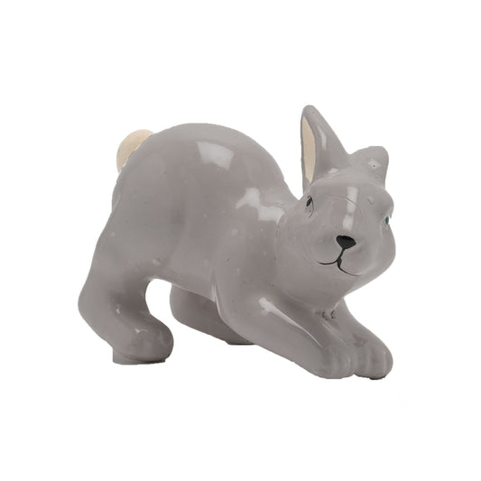 Gray ceramic rabbit figurine on a white background