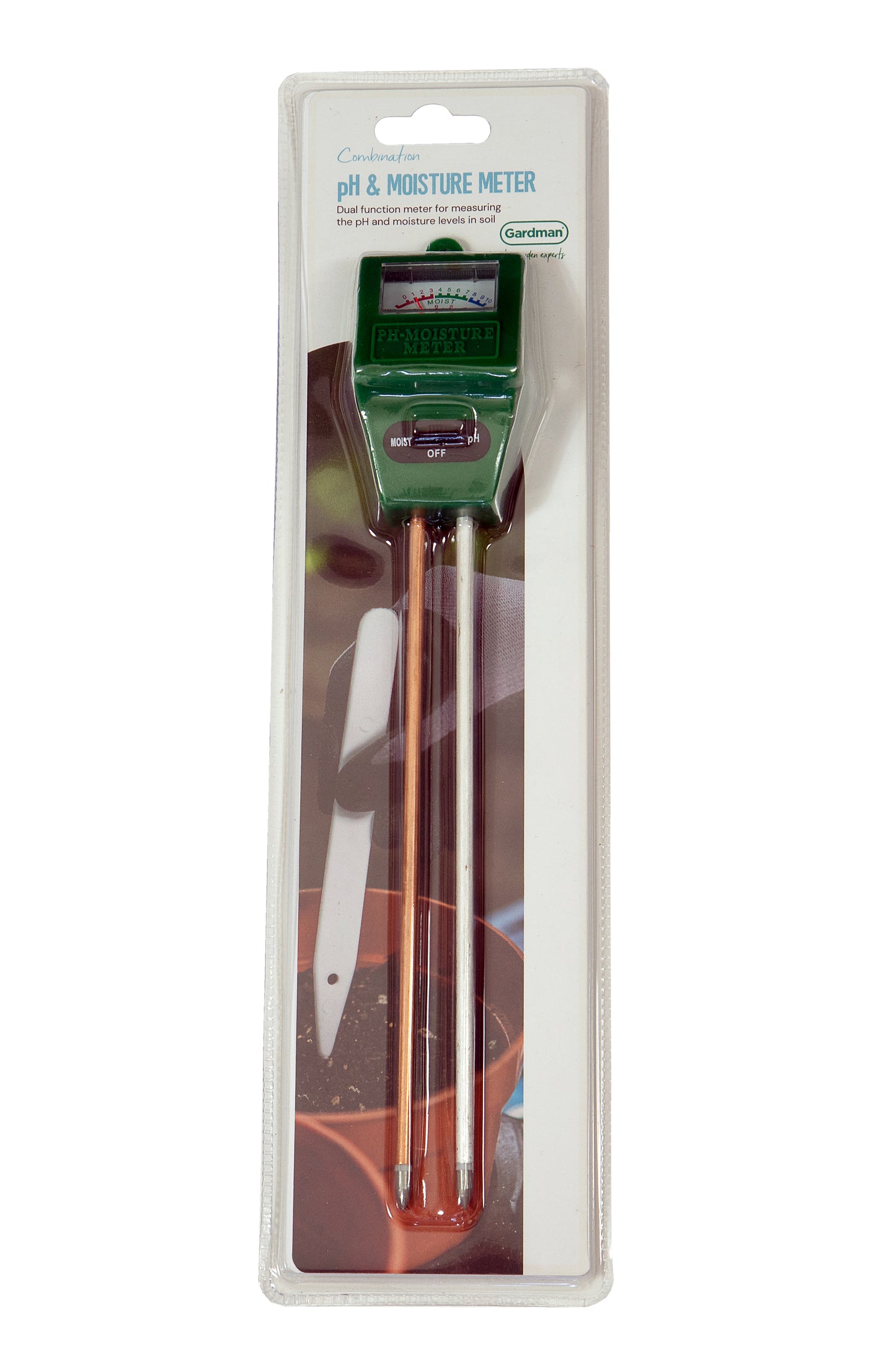 Gardena pH and moisture meter in packaging on a white background