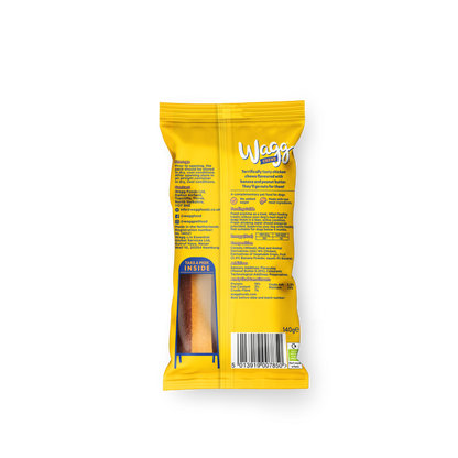 Yellow package of Wagg dog treats on a white background