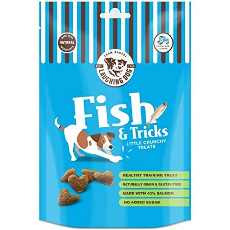 Laughing Dog Fish & Tricks Dog Treats (Fishy Treats) 125g on a white background