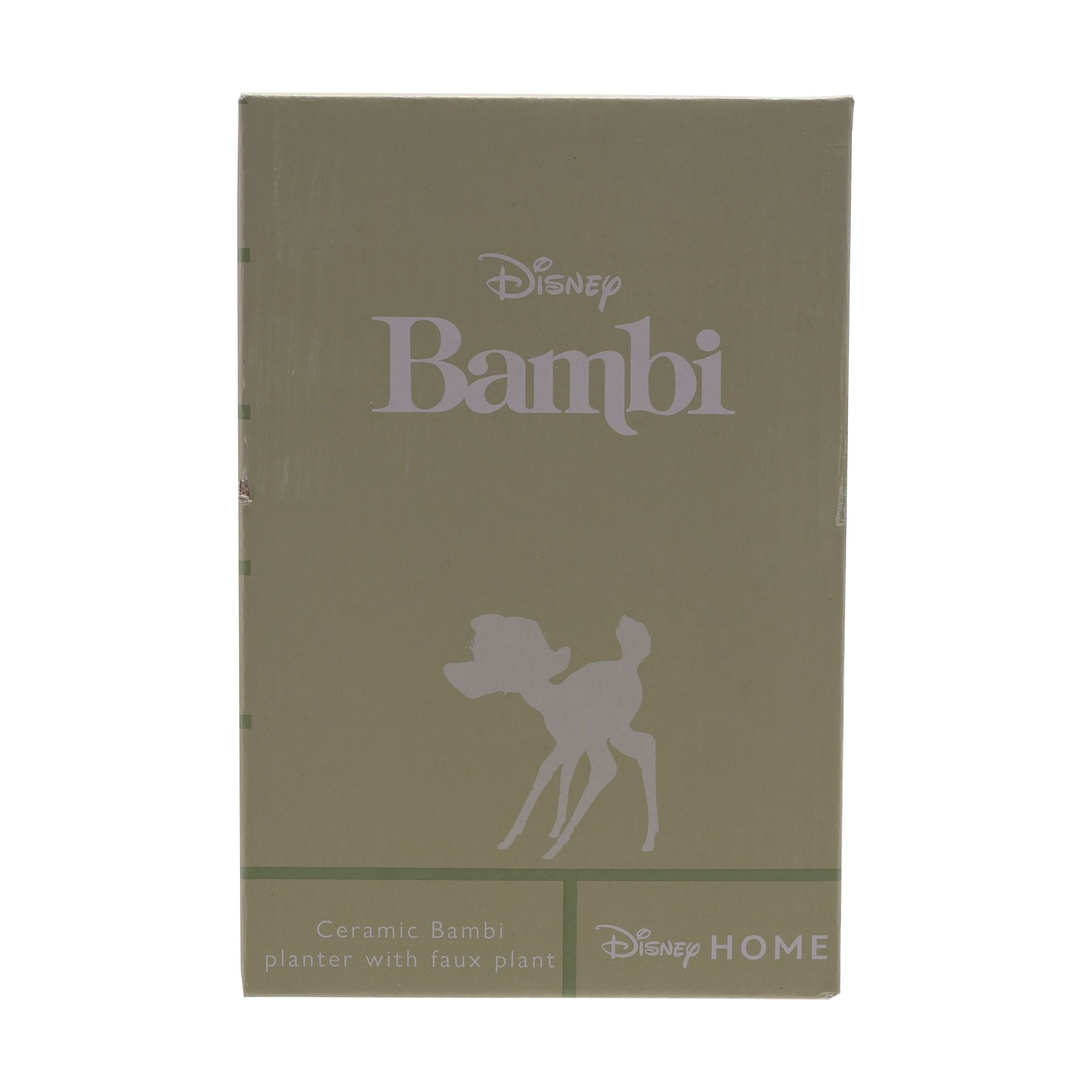 Disney Bambi ceramic planter packaging with silhouette of Bambi on a green background