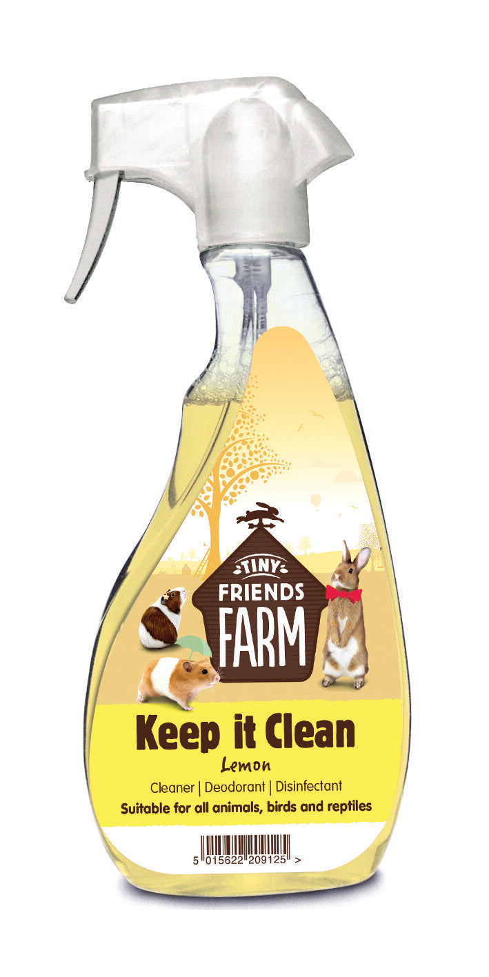Bottle of 'Keep it Clean' cleaner with a lemon scent on a white background