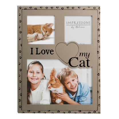 Triple photo frame with 'I Love My Cat' text and paw print design