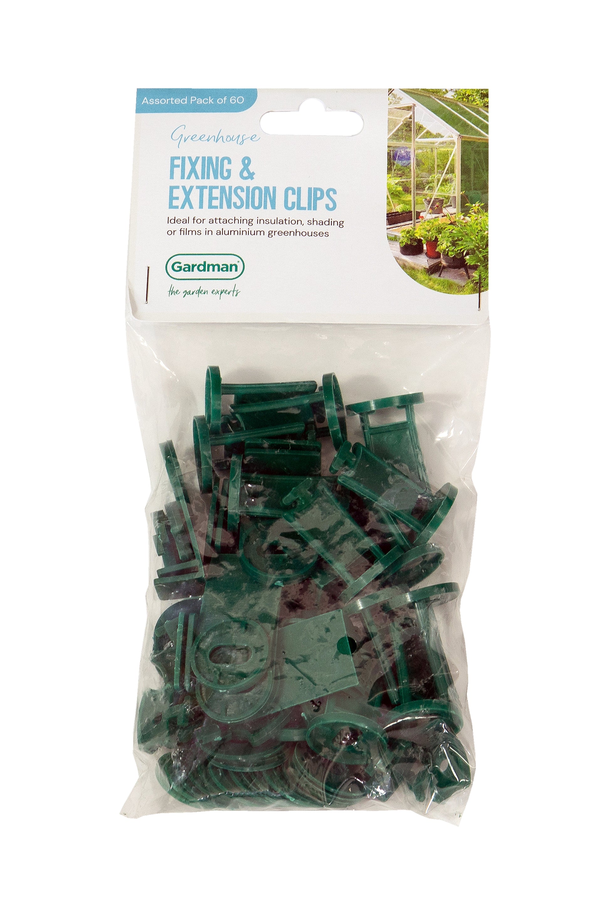 Packaged Gardman fixing and extension clips with a white background