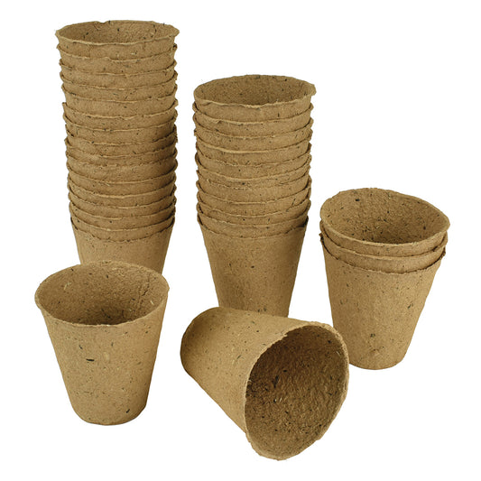 Set of brown paper pots on a white background